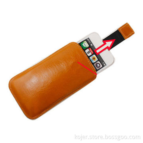 Leather Mobile Phone Pouches for iPhone 5, Made of PU Leather/Retractable Pull-tab
